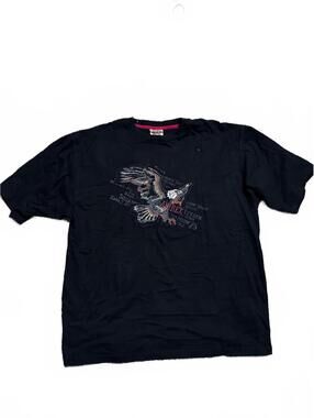 2000s Avirex Men's Black Tee Eagle Embroidered Graphic Size XXL